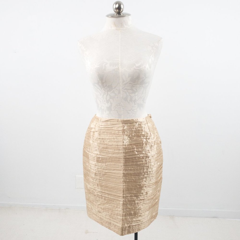 Vintage 80s 8 Formal Skirt Suit Dress Set Gold - Picture 8 of 15